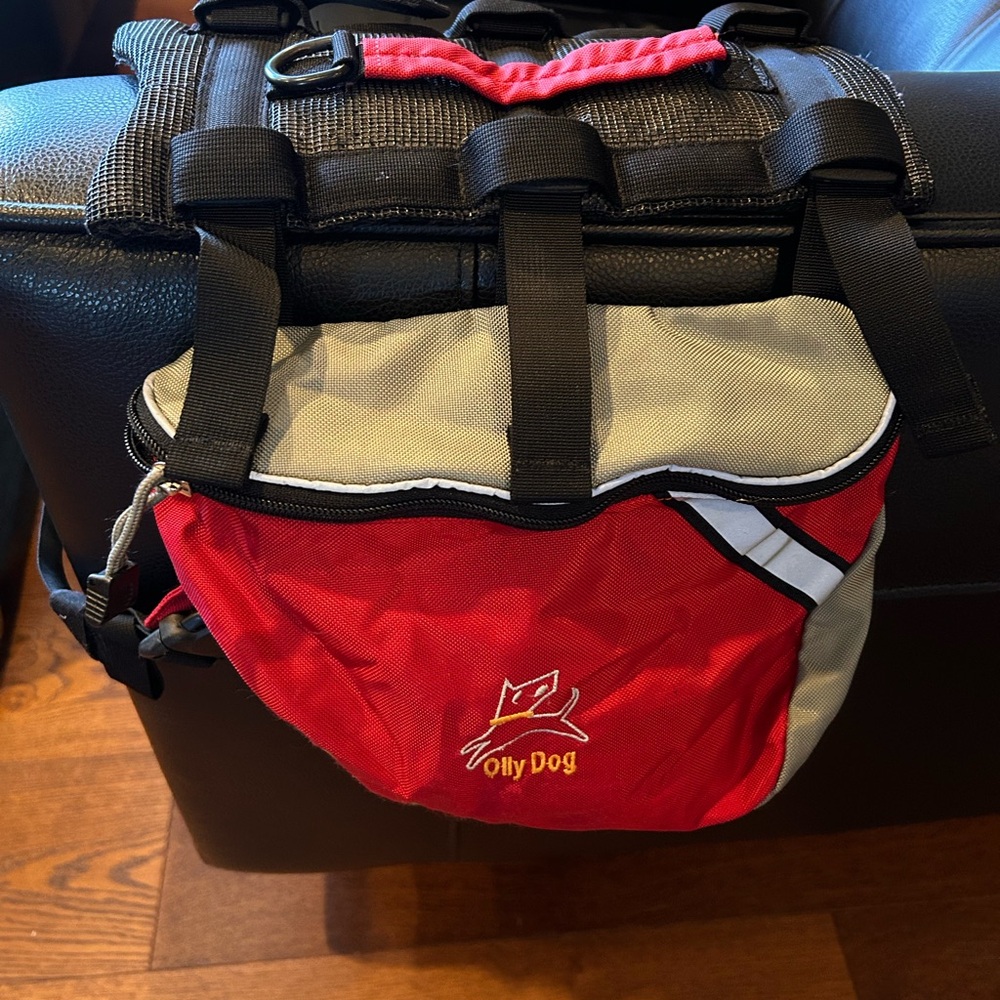 Red and Gray Dog Backpack/Saddle Bags w/harness size medium
